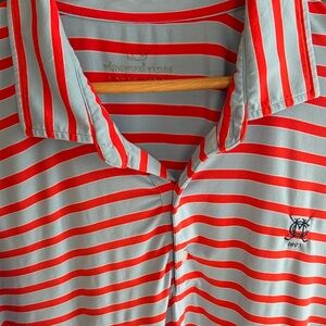 Vineyard Vines Coral & Light Blue Striped Polo Shirt XL